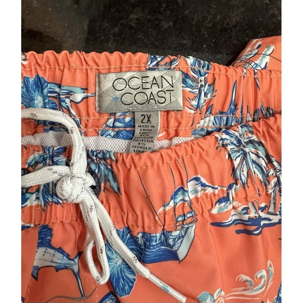 Ocean Coast Swim Trunks Mens XXL Hawaiian‎ Print Mesh Lined Beach Shorts